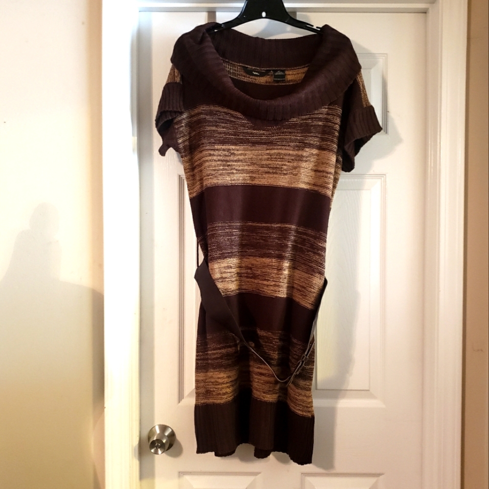 Gorgeous Gold Drama Sweater Dress Sz-2X Beige/Brown